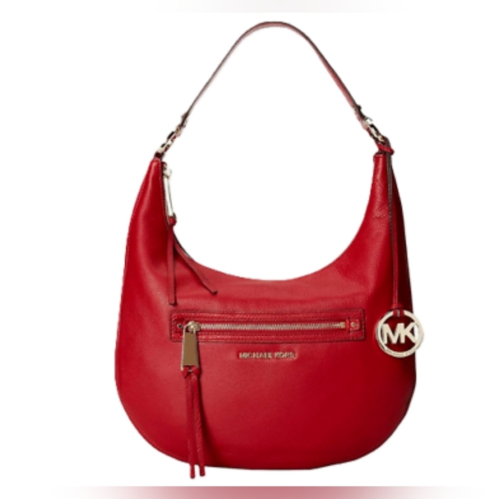 Michael Kors MK Designer Rhea Medium Zip Leather Hobo  Shoulder Bag Purse